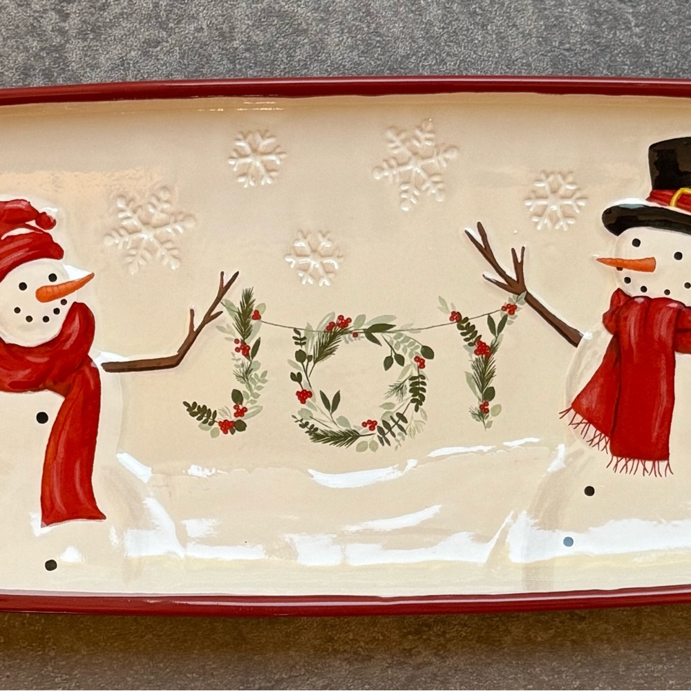 St. Nicholas Square Snowman Joy Platter - Red and White